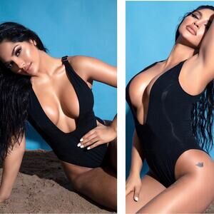 Yandy Plunge Pool One Piece Swimsuit Black Size Large One Piece Swimwear NEW